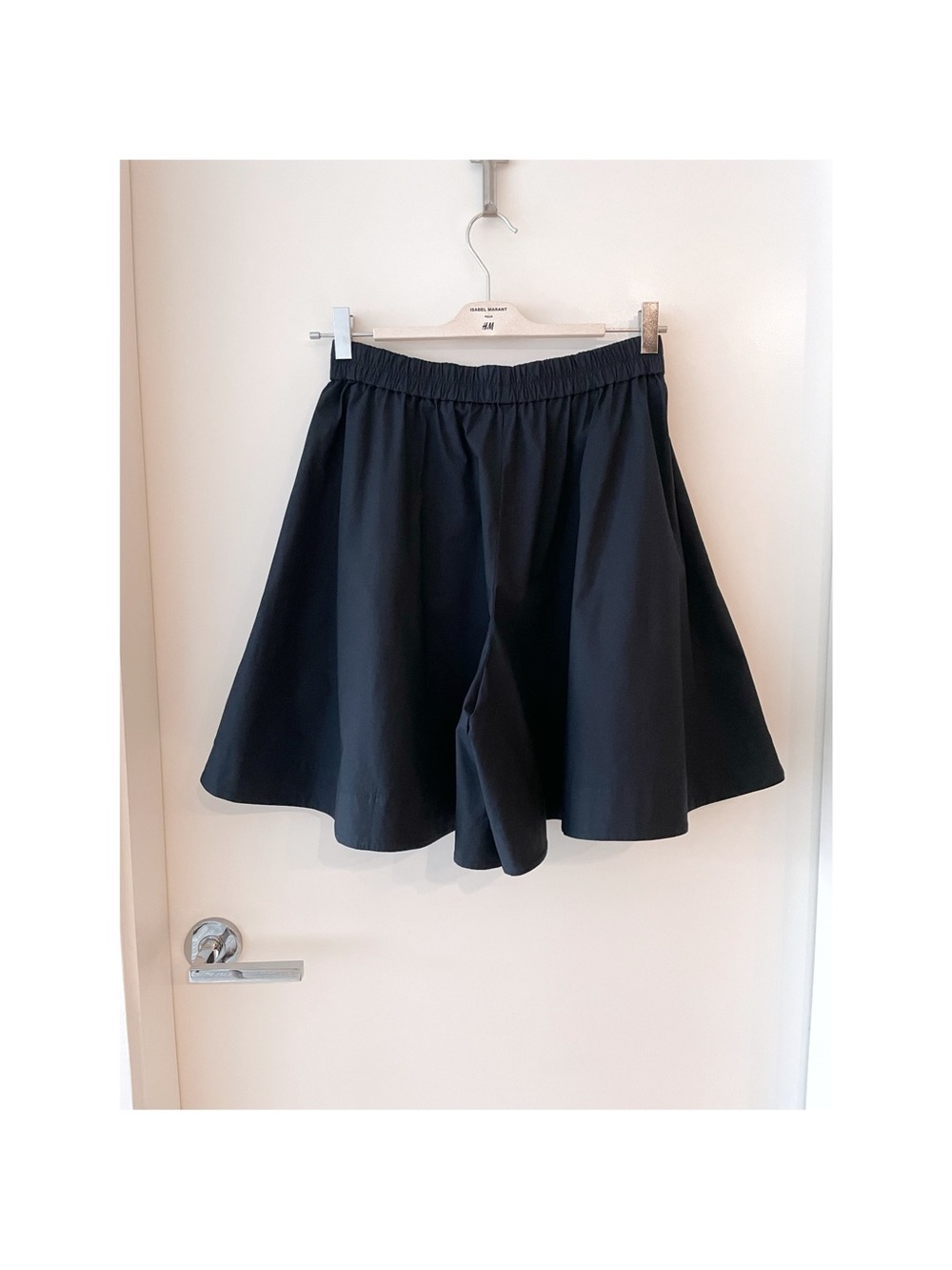 COS navy blue High-Waisted Flared Shorts with elasticated waist